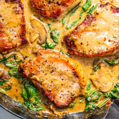 Creamy Mushroom Parmesan Pork Chops - Hand Me Downs
