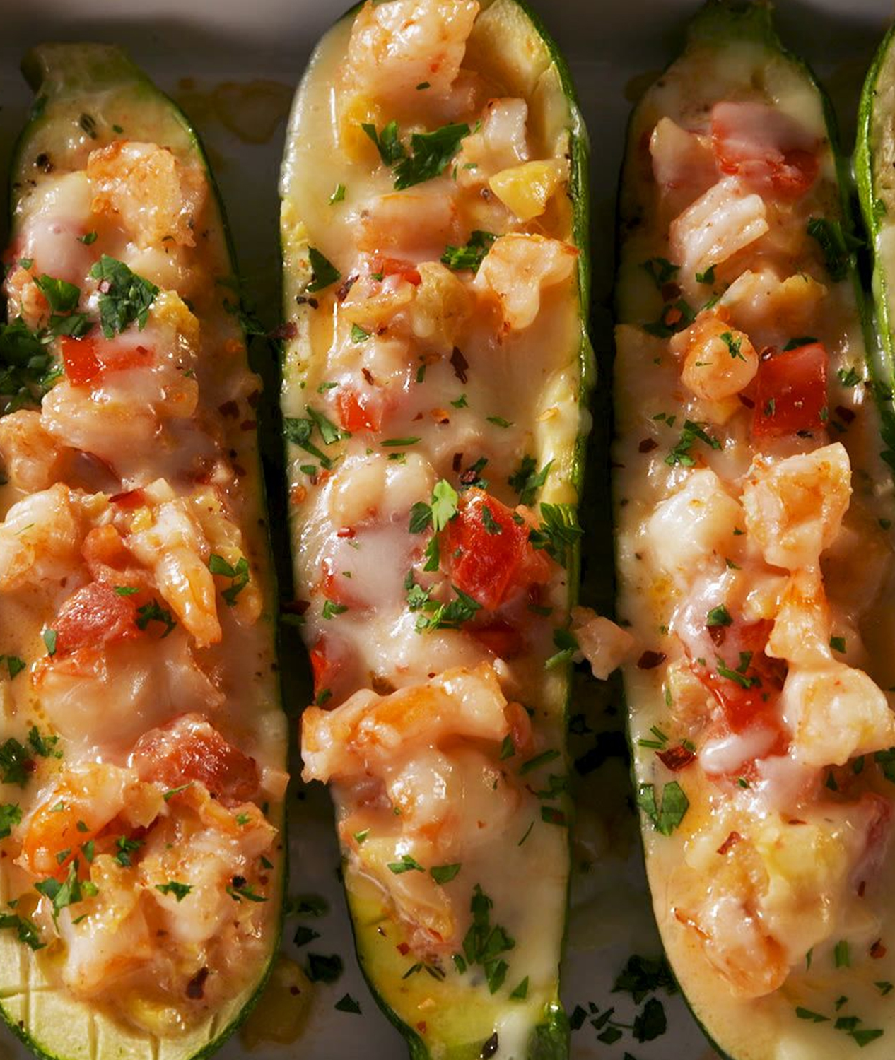 Garlicky Shrimp Zucchini Boats