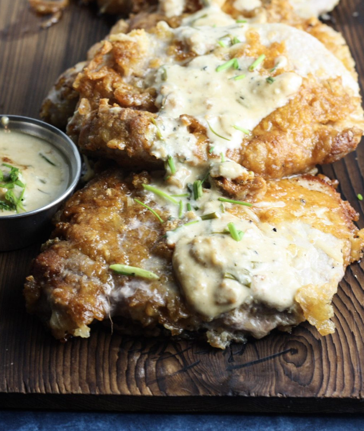 Parmesan and Pork Rind Crusted Pork Chop with Creamy Lemon Sauce